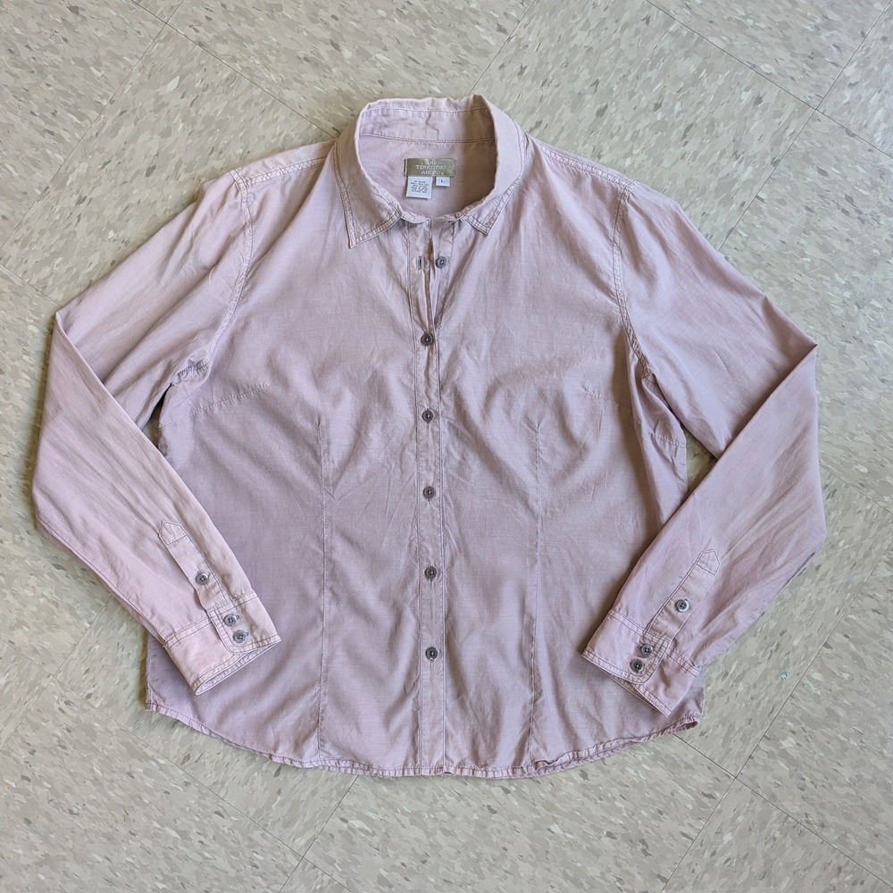 The Territory Ahead Silk Cotton Button Down Shirt Mauve Pink Womens Large - Picture 6 of 10